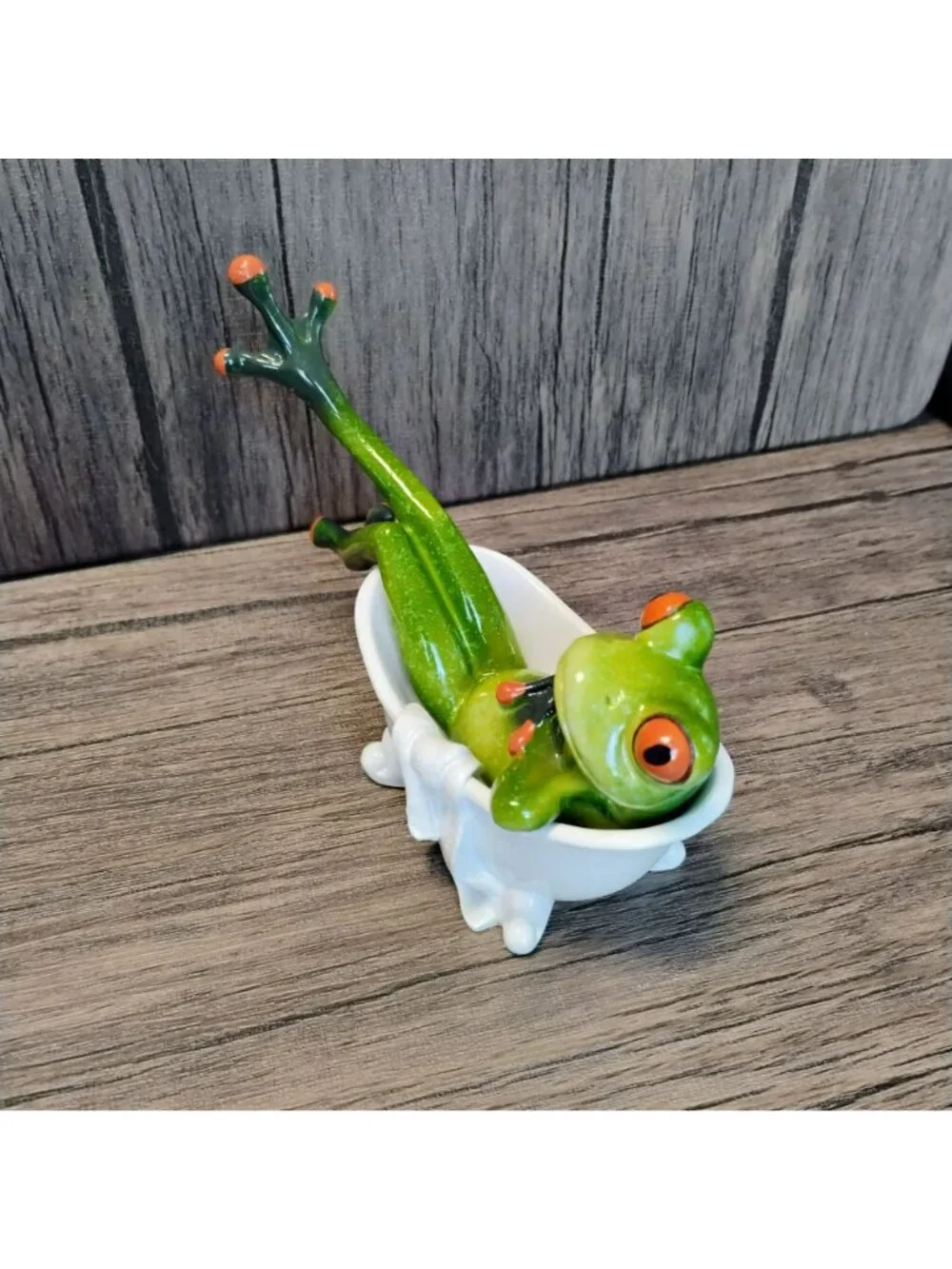 Frog Figurine Relaxing In Bathtub 6
